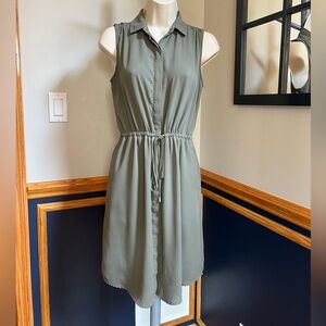 Mossimo Green Collared Button Down Tie Waist Dress XS